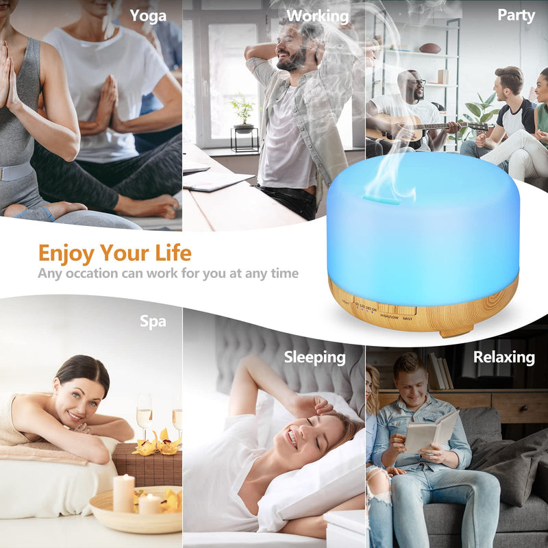 Hianjoo Essential Oil Diffuser 450ml, Electric Aroma Ultrasonic Aromatherapy Fragrant Oil Vaporizer Humidifier, Purifies The Air, Timer and Auto-Off Safety Switch, 7 LED Light Colors (Light Brown) Light Brown - BeesActive Australia