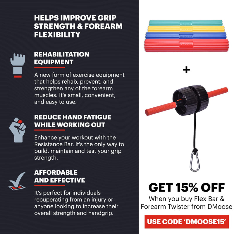 DMoose Flexbar for Physical Therapy, Relieves Tendonitis Pain & Improve Grip Strength, Strong and Flexible Non-slip Grip, Resistance Bar for Injury Recovery, Forearm Therapy & Tennis Elbow Treatment Blue - Heavy - BeesActive Australia