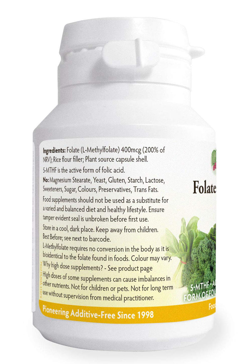 Folate (L-Methylfolate) 400?g x 90 Capsules - 5-MTHF Active Form of Folic Acid/Vitamin B9 - Supports Normal Maternal Tissue Growth During Pregnancy - PRENATAL- Magnesium Stearate Free - Made in Wales - BeesActive Australia