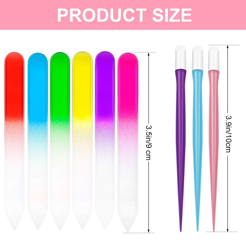 30 Pieces Glass Crystal Nail Files and Plastic Cuticle Pusher Rubber Handle Fingernail File Manicure Tools, Gradient Rainbow Color Buffer Manicure Tool Set for Natural Nail - BeesActive Australia