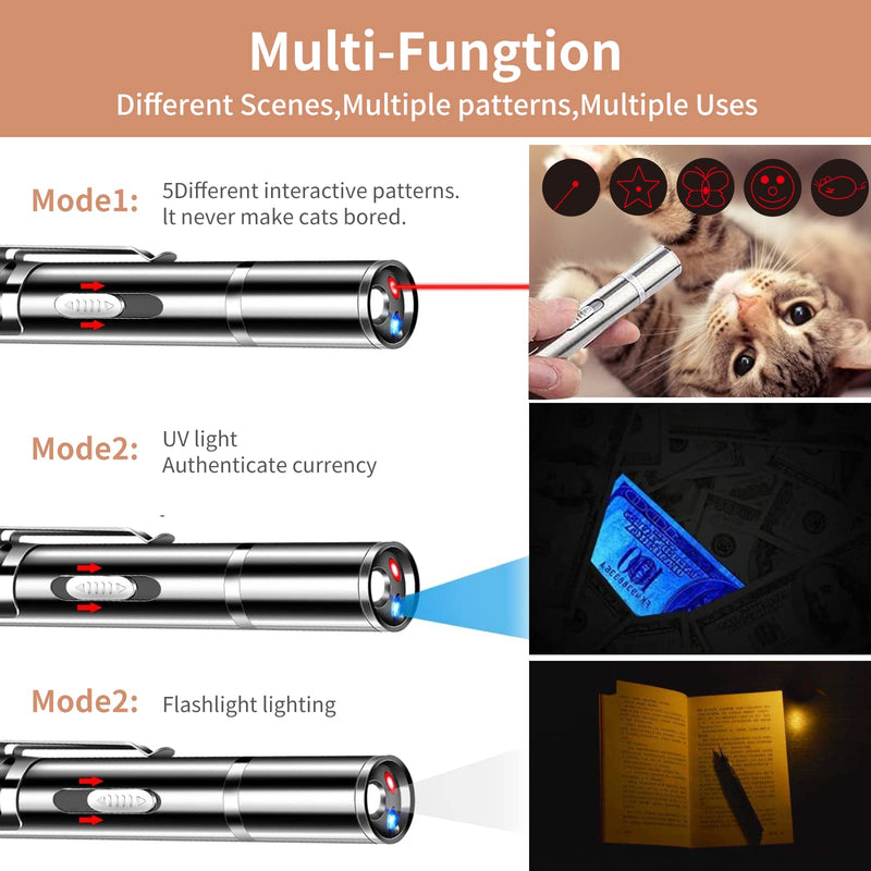 Pet Cat Laser Toy, USB Rechargeable Handheld Pointer, 5 Red Laser Patterns, Suitable Indoor Interaction with Cats or Dogs - BeesActive Australia