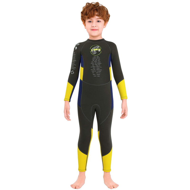 [AUSTRALIA] - DIVE & SAIL Kids Wetsuit,Thermal Full Wetsuit 2.5mm Neoprene One Piece Long Sleeve Wet Suits Full Swimsuit for Girls Boys and Toddler grey yellow XX-Large 