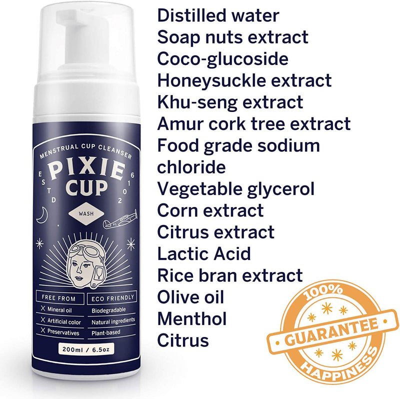Pixie Menstrual Cup Wash - Foaming Dispenser - Cleaner Sterilizer for Period Cups & Discs - pH Balanced & Natural Organic Ingredients - Most Loved Formula To Wash Your Cup - Bamboo Printed Lid (6.5oz) 200 ml (Pack of 1) - BeesActive Australia