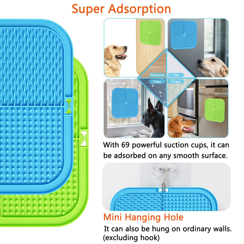 XIGOU Dog Lick Pad, 2-Pack Large Licking Mat for Dogs, Dog Slow Feeder Dog Licking Mat with Suction Cups. Boredom & Anxiety Reducer, Perfect for Food, Treats, Yogurt, or Peanut Butter. Blue & Green - BeesActive Australia