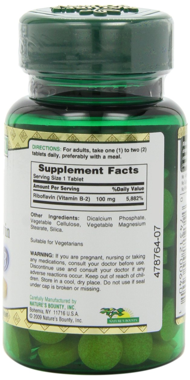 Nature's Bounty Vitamin B2 as Riboflavin Supplement, Aids Metabolism, 100mg, 100 Count, Pack of 3 - BeesActive Australia