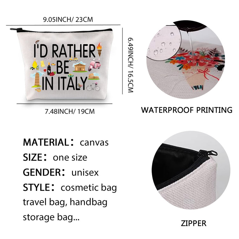 XYANFA Italy Travel Bag Italian Trip Bag Italy Vacation Gift I'D Rather Be In Italy Makeup Bag Italy Lover Zipper Pouch (RATHER BE IN ITALY) - BeesActive Australia