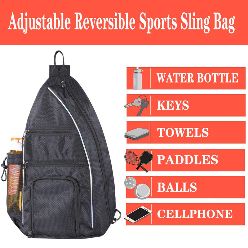 [AUSTRALIA] - LLYWCM Pickleball Bag | Sling Bags - Reversible Crossbody Sling Backpack for Pickleball Paddle, Tennis, Pickleball Racket and Travel for Women Men Black 