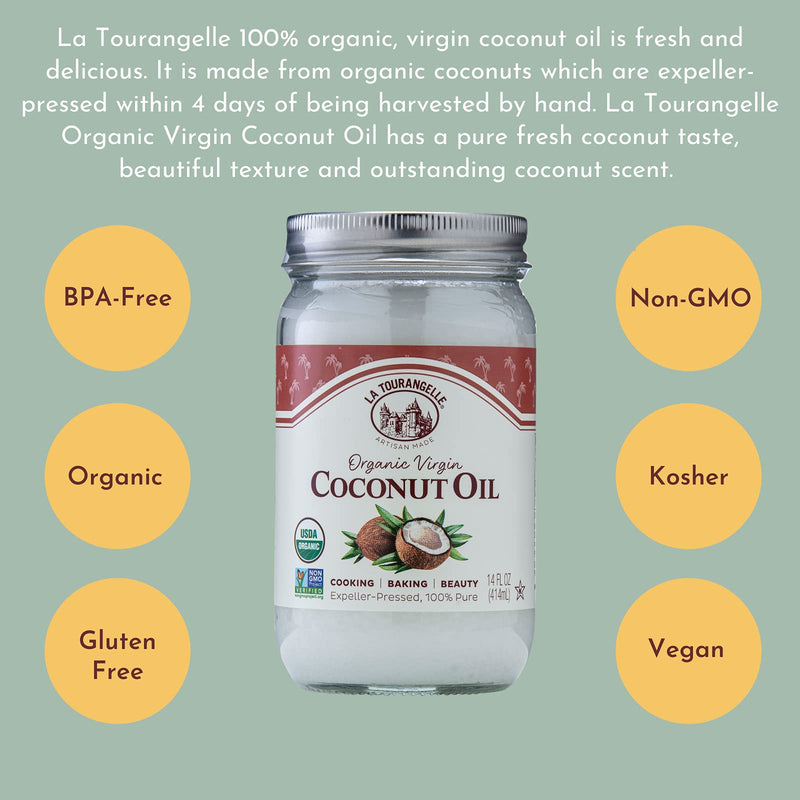 La Tourangelle, Organic Virgin Unrefined Coconut Oil, Great for Cooking, Baking, Hair, and Skin Care, Bold, Aromatic, and Flavorful, Source of MCTs, 14 fl oz 14 Fl Oz (Pack of 1) - BeesActive Australia