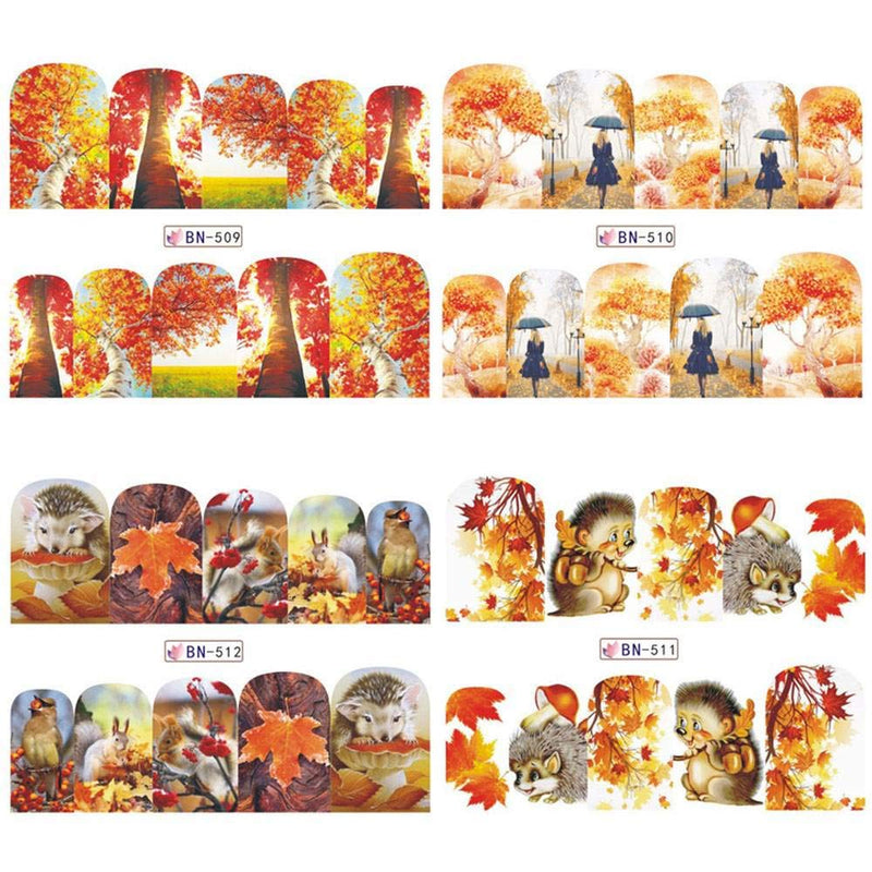 Fall Nail Stickers Nail Art Stickers Decals Thanksgiving Nail Stickers Nail Accessories Decorations Supplies Nail Art Stickers Autumn Maple Lovely Squirrel Water Decals Set Designs Manicure 12 Pcs - BeesActive Australia