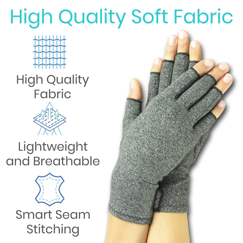 Vive Arthritis Gloves - Men, Women Rheumatoid Compression Hand Glove for Osteoarthritis- Arthritic Joint Pain Relief - Carpal Tunnel Wrist Support - Open Finger, Fingerless Thumb for Computer Typing Grey Medium - BeesActive Australia
