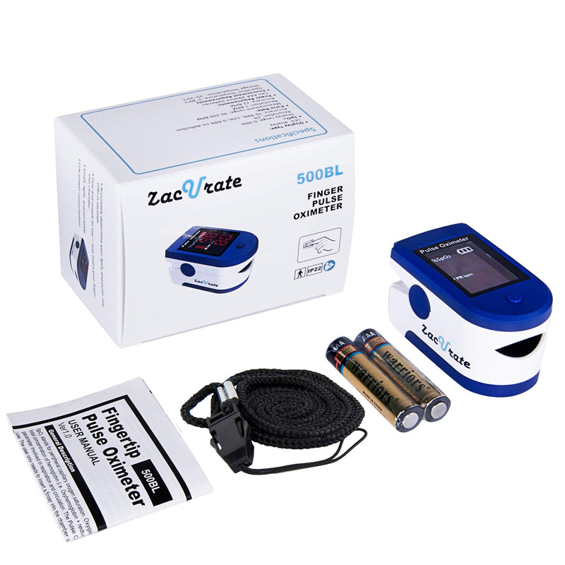 Zacurate® 500CL Fingertip Pulse Oximeter Blood Oxygen Saturation Monitor with Silicone Cover, Batteries and Lanyard (Mystic Blue) - BeesActive Australia