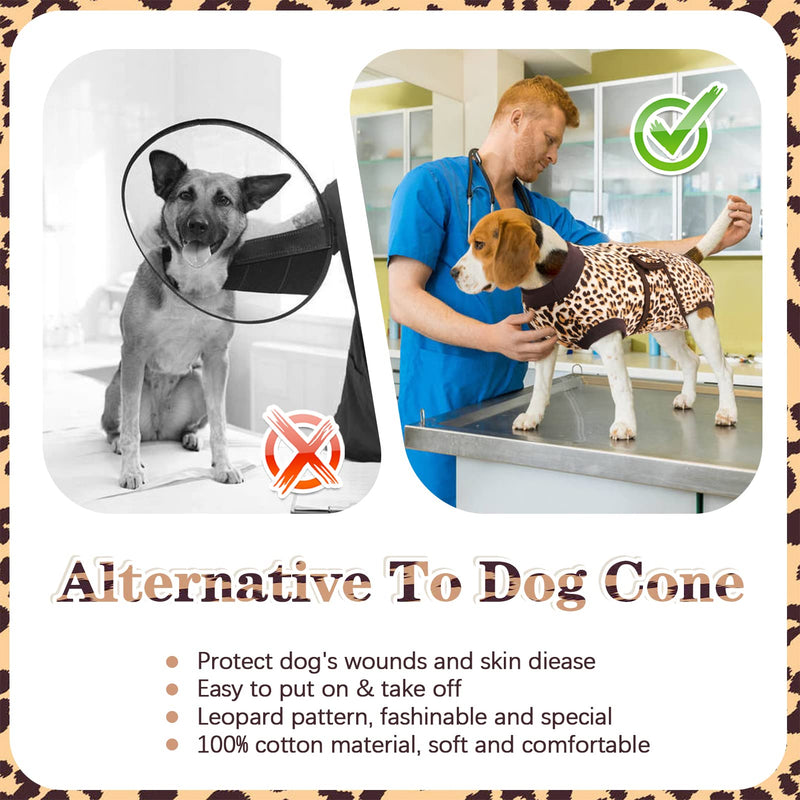 Kuoser Dog Surgical Recovery Suit, Pet Leopard Printed Recovery Shirt Dog After Surgery Vest for Abdominal Wounds Skin Disease, E-Collar & Cone Alternative, Prevent Licking Dog Onesies X-Large (Back:20.1-24.8'', Weight:42-75 LB) Brown - BeesActive Australia