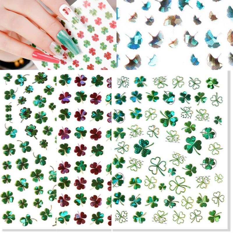 Shamrock Nail Art Sticker Decals 7Sheets St. Patrick's Day Clover Nail Decals 3D Self-Adhesive Shamrock Nail Art Supplies for Women Nail Decorations DIY Nail Accessories Manicure Designs Tips - BeesActive Australia