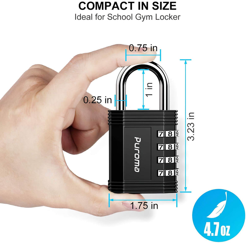 Puroma 2 Pack Combination Lock 4 Digit Padlock for School Gym Locker, Sports Locker, Fence, Toolbox, Case, Hasp Storage (Black) 1.3 Inch - BeesActive Australia