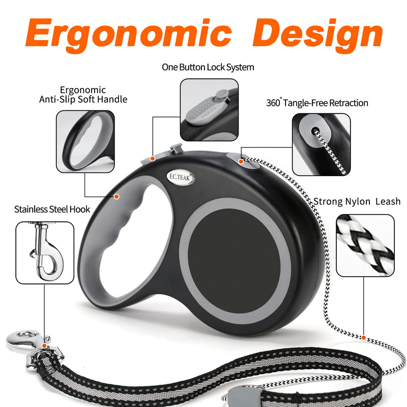 EC.TEAK Retractable Dog Leash, 26 Feet/ 16 Feet Dog Walking Leash for Medium Large Dogs up to 77 lbs/ 110 lbs, Heavy Duty No Tangle, Large 26 FT (≤110 lbs) Black - BeesActive Australia