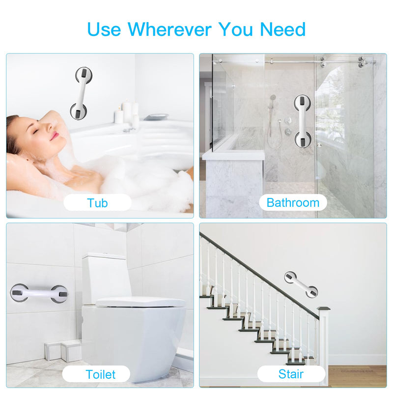 Suction Bathroom Grab Rails, Happybase 2pcs 12 inch Hand Rail for Disabled, Portable Grab Bars, Safety Shower Handle with Suction Cup Fitting, Bath Grips for Elderly Handicap Children Disability Aids Black+gery - BeesActive Australia