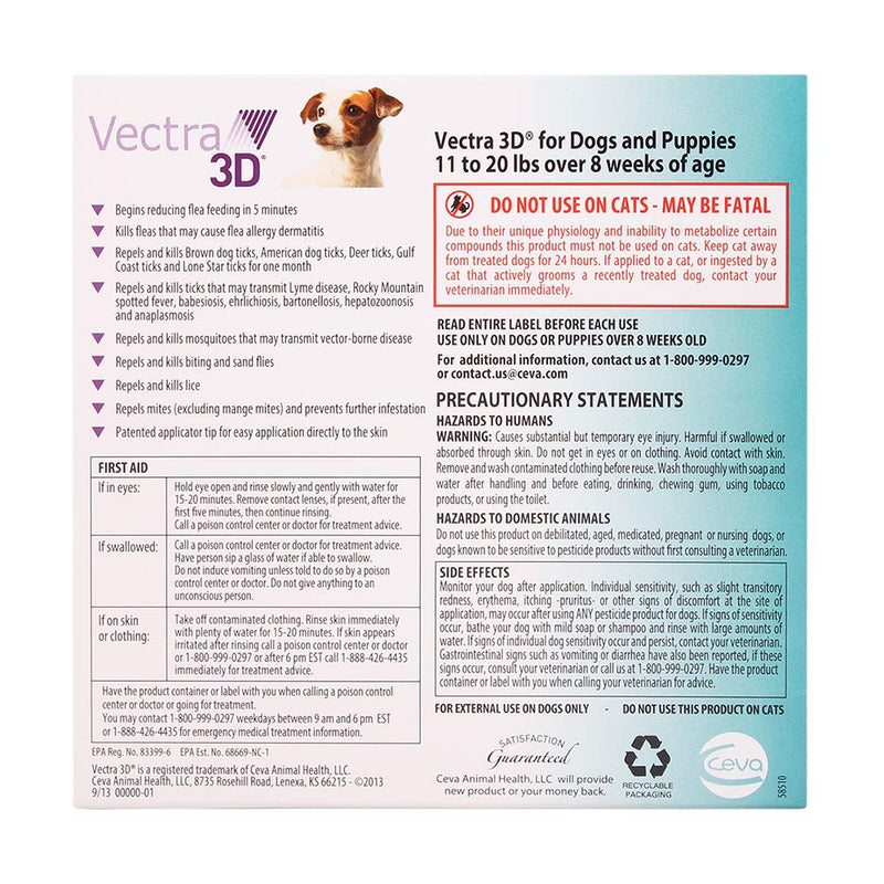 VECTRA 3D D73814B Small Dog 11-20Lbs, 3 Doses, NULL - BeesActive Australia