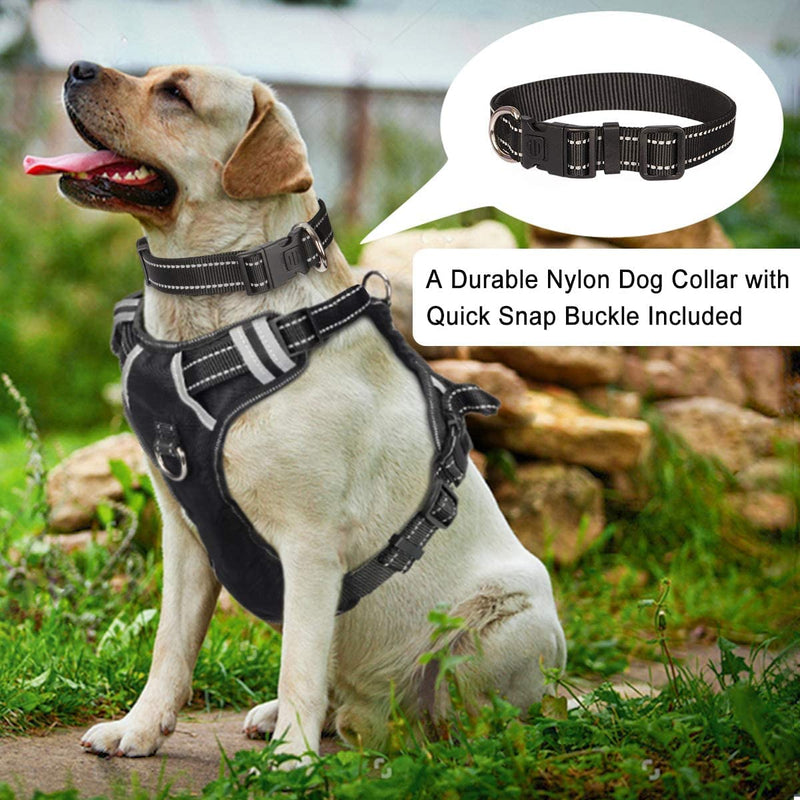 WINSEE Dog Harness No Pull, Pet Harnesses with Dog Collar, Adjustable Reflective Oxford Outdoor Vest, Front/Back Leash Clips for Small, Medium, Large, Extra Large Dogs, Easy Control Handle for Walking XL Black - BeesActive Australia
