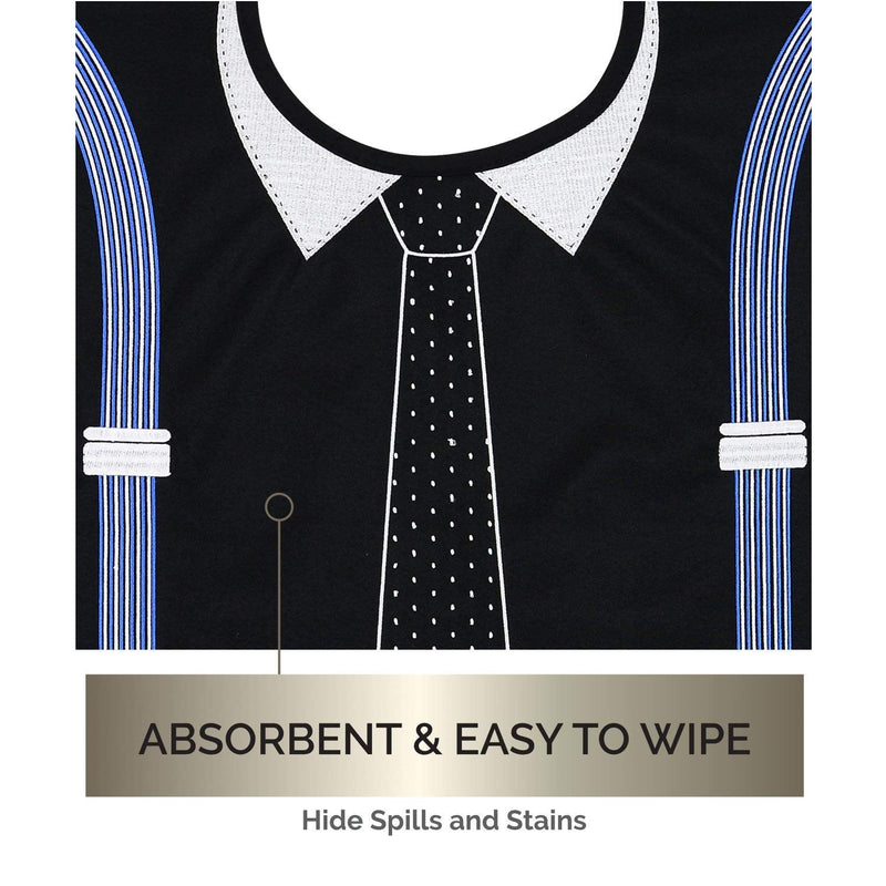 Modaliv Adult Bib for Men - Embroidered Waterproof Clothing Protector with Crumb Catcher - Reusable - Machine Washable (Tie and Suspenders) - BeesActive Australia