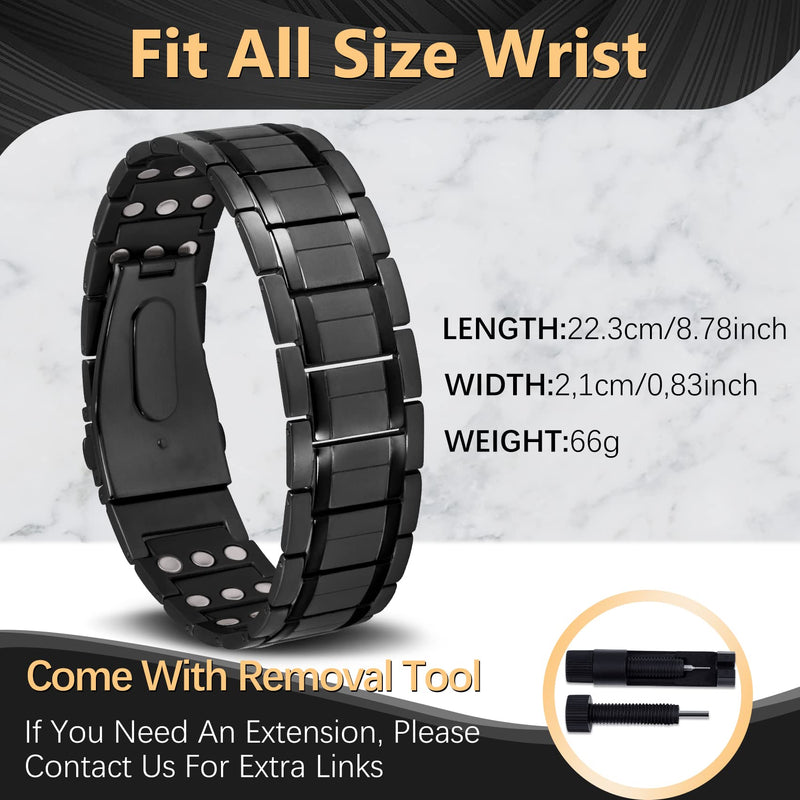 Jeracol Lymph Detox Men Magnetic Bracelet,3X Ultra Strength Magnets Pure Titanium Magnetic Wristband for Valentine's Day Gift,Unique Folding Clasp Brazaletes with Adjustable Tool&Gift Box Titanium-black - BeesActive Australia