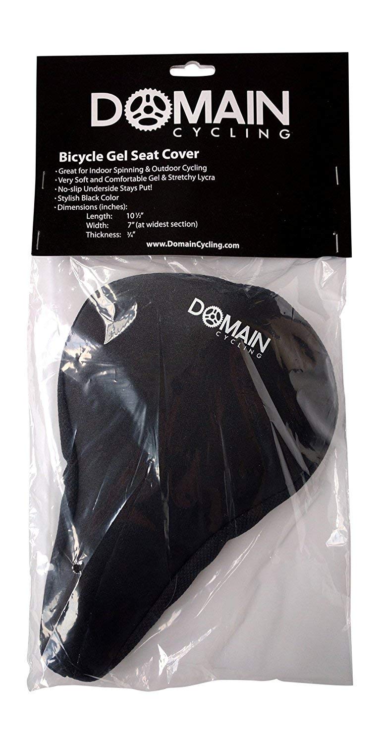 Domain Cycling Premium Bike Gel Seat Cushion Cover 10.5"x7" Most Comfortable Bicycle Saddle Pad for Spin Class or Outdoor Biking Black - BeesActive Australia