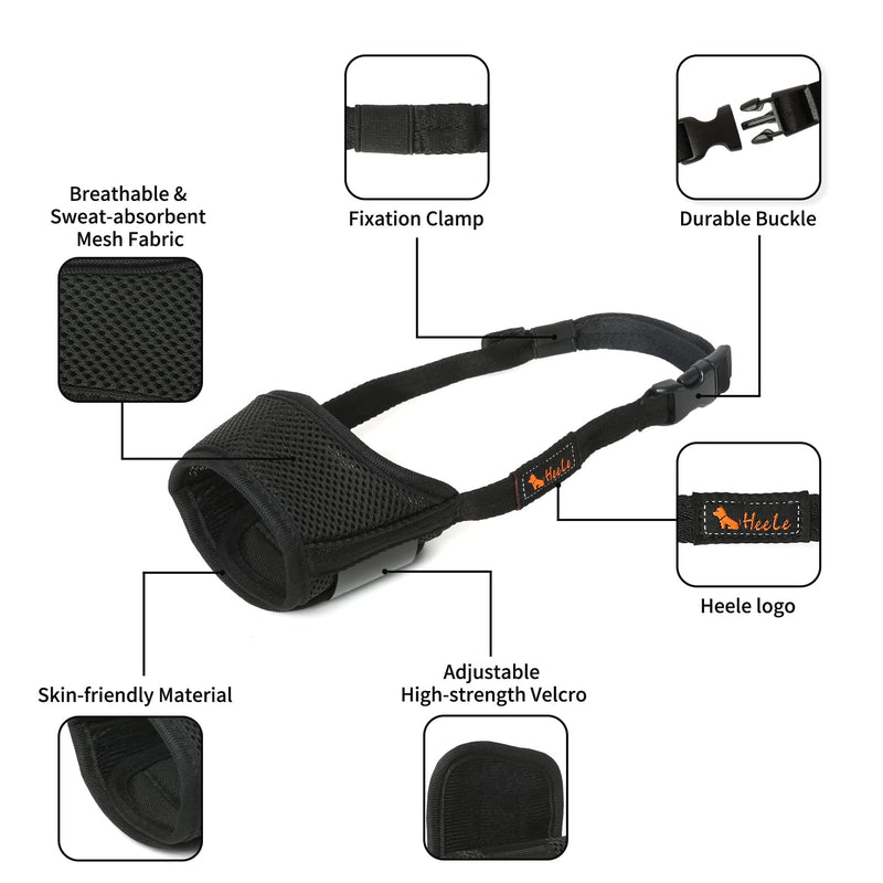 HEELE Dog Muzzle,Soft Nylon Muzzle Anti Biting Barking Chewing,Air Mesh Breathable Drinkable Adjustable Loop Pets Muzzle for Small Medium Large Dogs 4 Colors 4 Sizes L Black - BeesActive Australia