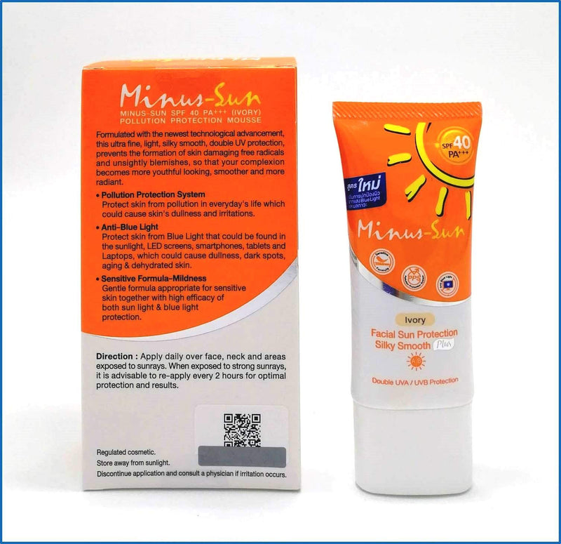 Minus (Sol) Sun SPF40 PA+++ Ivory (New Formula x 1 Ounces) Facial Sun Protection Silky Smooth Plus with Broad Spectrum UVA1 UVA2 and UVB Protection - BeesActive Australia