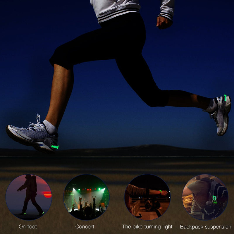 SLDHR LED Shoes Clip Lights USB Charging for Night Running Gear, Color Changing RGB Strobe and Steady Color Flash Mode, Safety Clip Lights for Running, Jogging, Walking, Biking(One Pair) green - BeesActive Australia