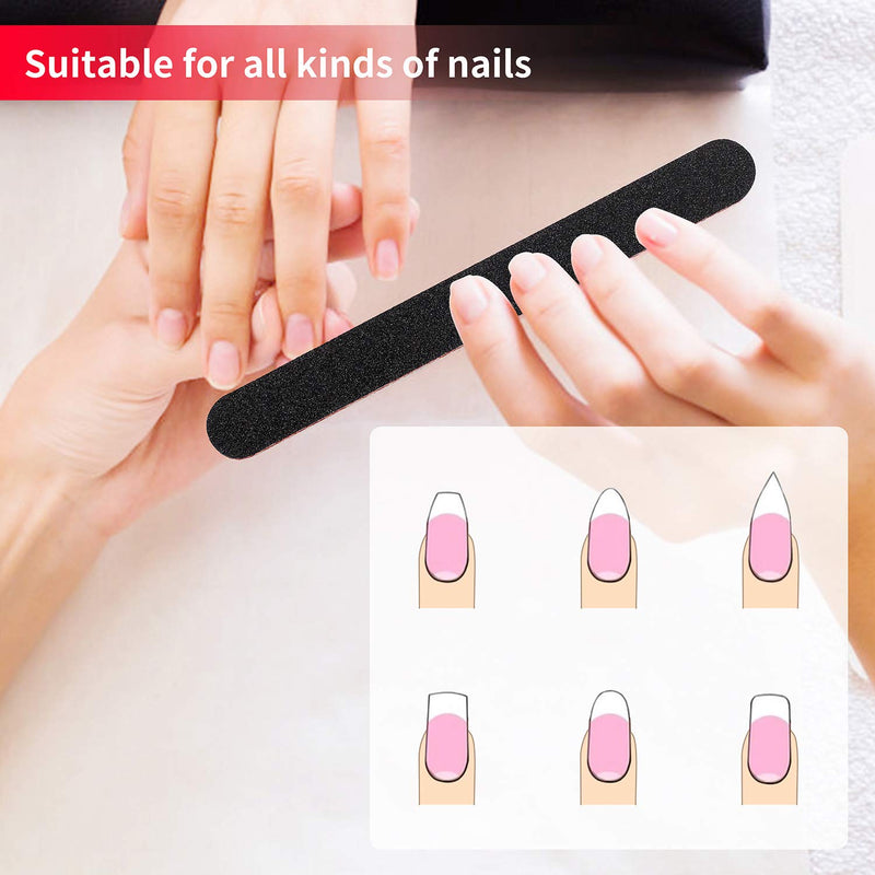 Nail File Emery Board Nail care Double Sided 100 180 Grit Gel Acrylic Dip Black Nail Buffering Files Professional Manicure Pedicure Tools 10Pcs/Pack Nail Files Set for Home and Salon Use 100/180 - BeesActive Australia