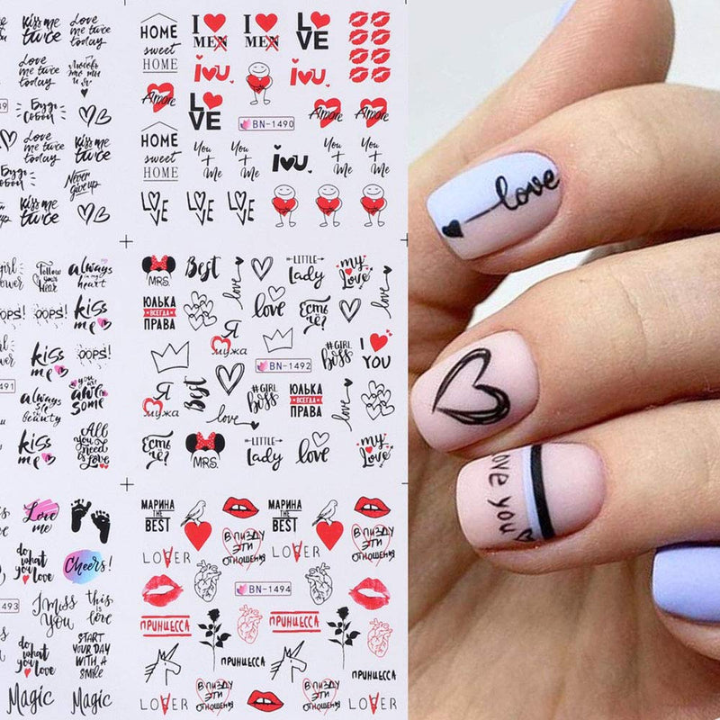 Lookathot 12Styles/Sheets Nail Art Stickers Decals Valentine's Day Series Love Heart Design DIY Foil Paper Printing Transfer Acrylic Decals - BeesActive Australia