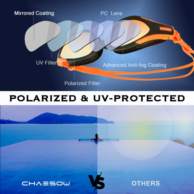 Swim Goggles - UV Polarized Swimming Goggles for Men Women Adults, Wide View and Adjustable, Anti-fog and No Leaking Orange - BeesActive Australia