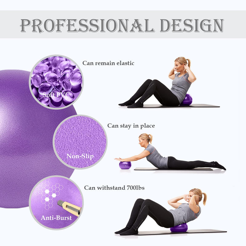 Small Pilates Ball, Therapy Ball, Mini Workout Ball, Core Ball, 9 Inch Small Exercise Ball, Mini Bender Ball, Pilates, Yoga, Workout, Bender, Core Training and Physical Therapy, Improves Balance 1Purple Ball - BeesActive Australia