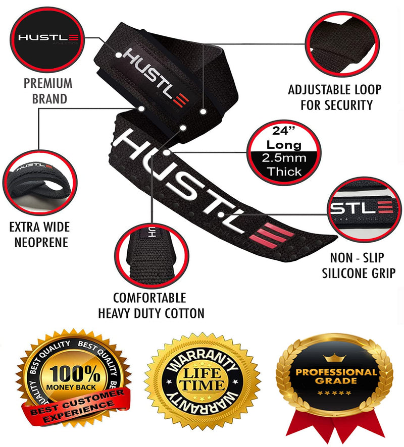 Hustle Athletics Weight Lifting Straps - 24" Soft Cotton Deadlift Straps with Silicone Grip and Wrist Straps for Weight Lifting - Prevent Grip Slip and Lift Heavier with a Solid Grip - BeesActive Australia