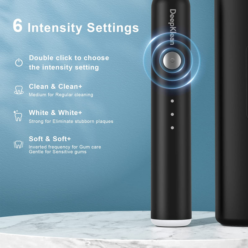 Deepklean Ultrasonic Electric Toothbrush - Sonic Electric Toothbrush for Adults, 6 Modes Sonic Toothbrush with 8 Brush Heads Travel Case, 60 Days Long-Lasting Rechargeable Battery Toothbrush Black - BeesActive Australia