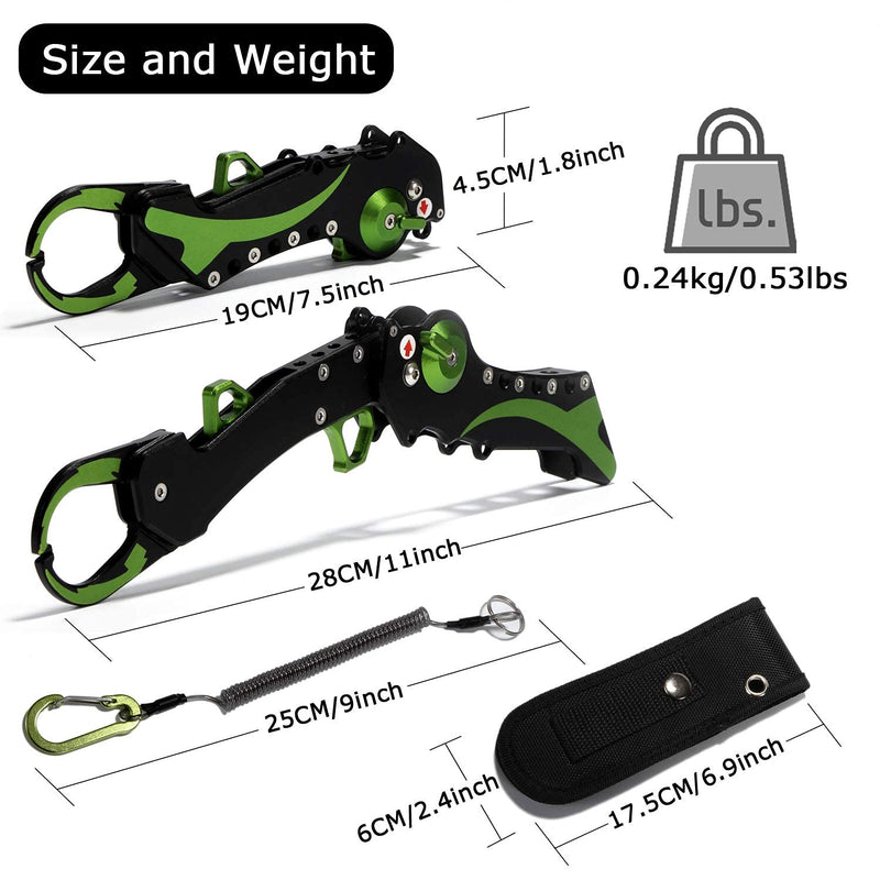 Night Cat Folding Fishing Lip Gripper Grabber Grip with Sheath Foldable Collapsible Fish Holder Control Accessories Portable Lightweight Aluminium Alloy 110lbs Loading Capacity green - BeesActive Australia