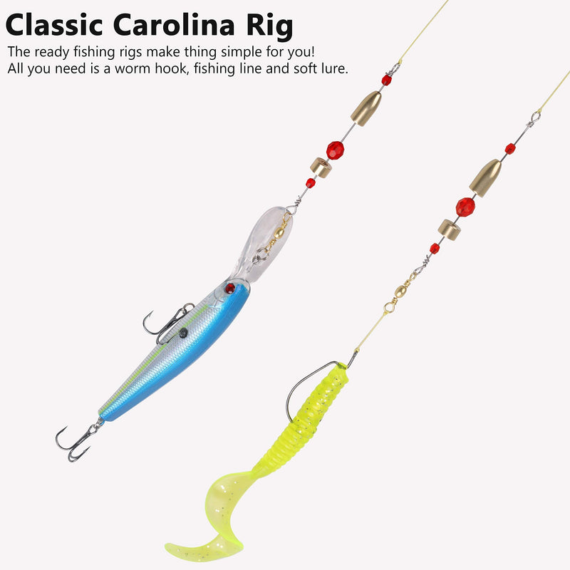 Carolina Rigs for Fishing CRR Carolina Ready Rig for Bass Fishing Saltwater Pre Rigged Carolina Rigs Kit with Bullet Fishing Weights Barrel Swivels Red Beads Size 1/4 3/8 1/2 3/4 1oz Golden 3/8oz-5pcs - BeesActive Australia