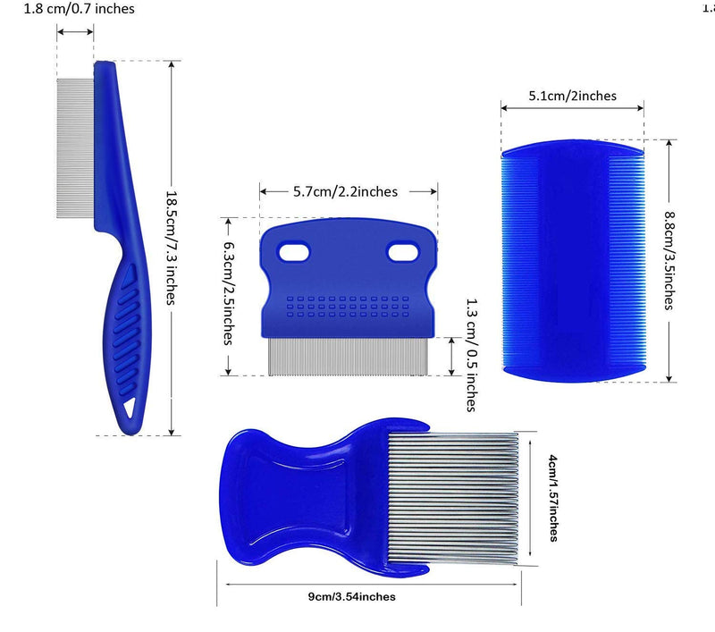 weback Flea Comb for Dogs, Lice Combs,Tick Comb, Cat flea Combs with Durable Teeth for Removing Tear Stains, Fleas, Dandruff, Lice 4pcs-blue - BeesActive Australia