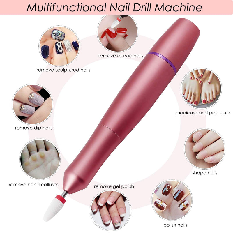 Elecric Nail Drill Machine for Acrylic Nails 20000rpm - Portable Electric Nail File Manicure Pedicure Shape Polishing Tool (Rose Gold) Rose Gold - BeesActive Australia