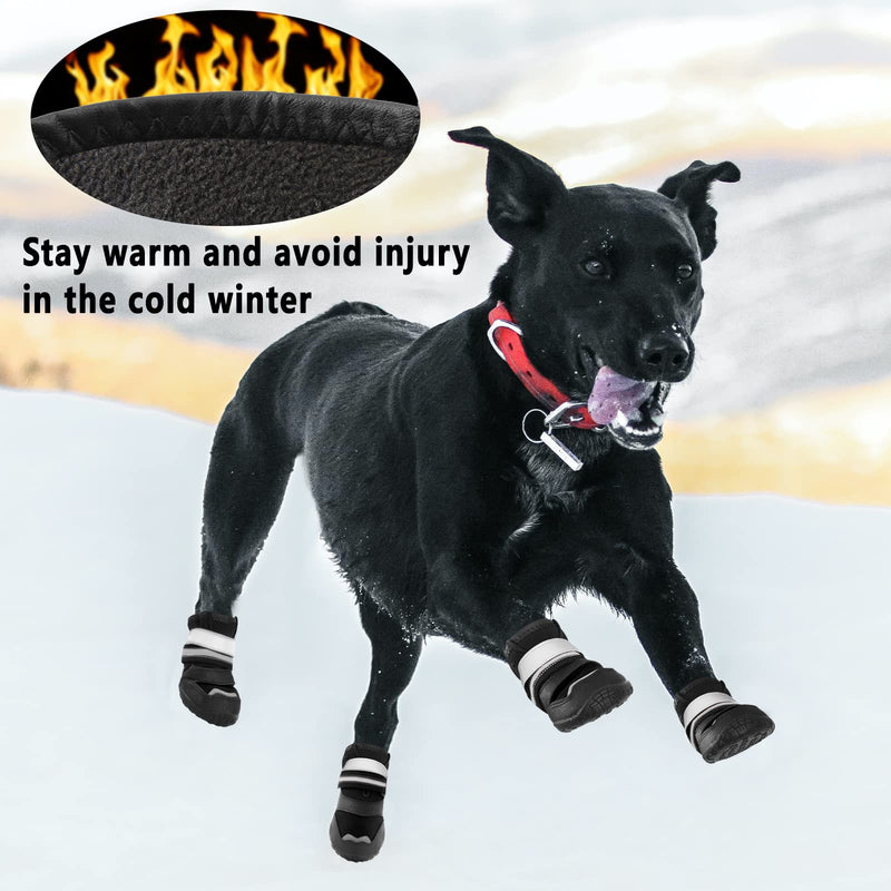 Dog Shoes for Small Medium Large Dogs, Waterproof Breathable Dog Booties for Hot Pavement Winter Snow, Non-Slip Adjustable Dog Boots with Fleece Lined for Outdoor Hiking, 4PCS Size 6: (2.95"x2.52")(L*W) for 52-65lbs Black - BeesActive Australia