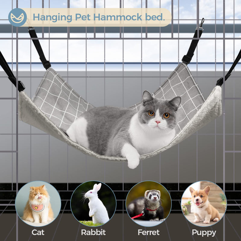 ComSaf Reversible Cat Hammock, Breathable Pet Cage Hammock with Adjustable Straps and Metal Hooks, Double-Sided Hanging Pet Hammock Bed for Cats, Ferret, Puppy, Other Small Animals, 22 x 19 inch Grey - BeesActive Australia