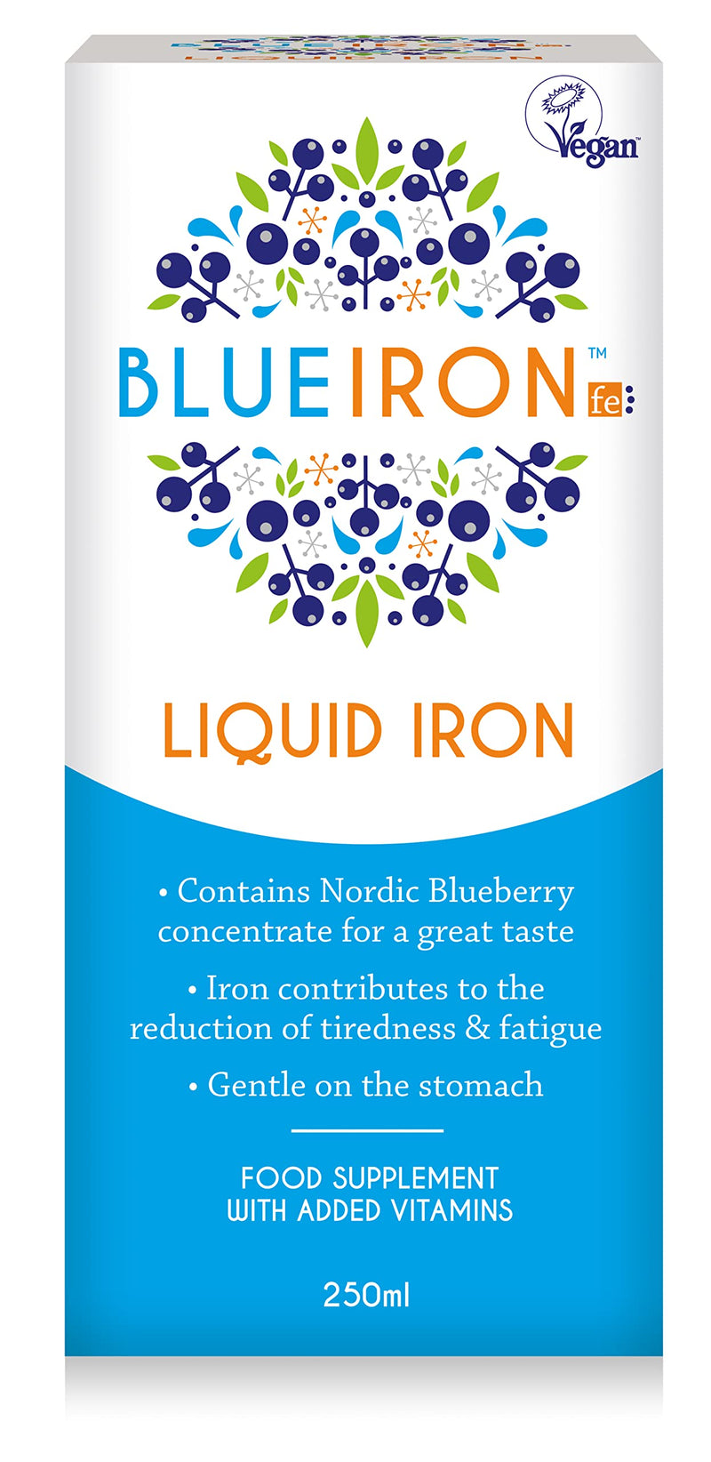 Blueiron Liquid Iron Supplement with Nordic Blueberries + Vitamin C, Vitamin B12, Folic Acid, Biotin and Zinc | 250ml | Suitable for Vegans | Easily Absorbed and Gentle On The Stomach - BeesActive Australia