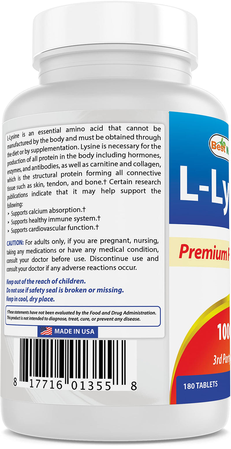 Best Naturals L-Lysine 1000 mg 180 Tablets - BeesActive Australia