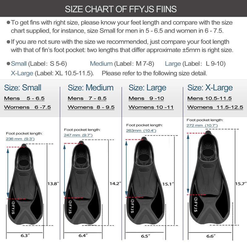 FYJS Short Swim Fins with Comfortable Full Foot Pocket Travel-Size for Snorkeling and Scuba Diving Black Small - BeesActive Australia