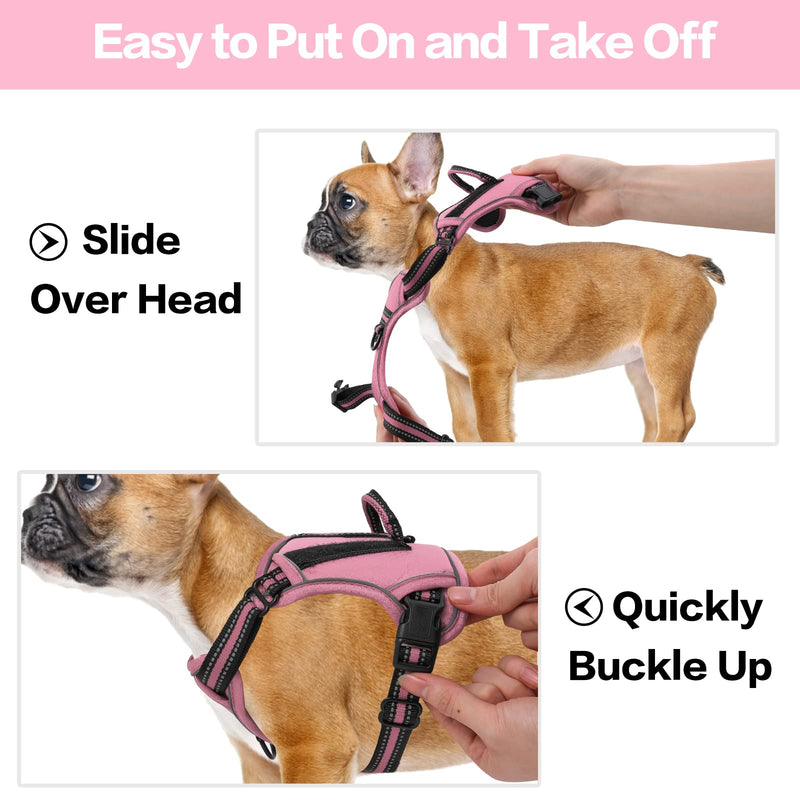 voopet Service Dog Harness, Easy On and Off Over Head Dog Vest Harness Fasten Quickly, Breathable and 3M Reflective Adjustable Pet Halters with Easy Control Handle for Small Medium Large Dogs X-Small (Pack of 1) Pink - BeesActive Australia
