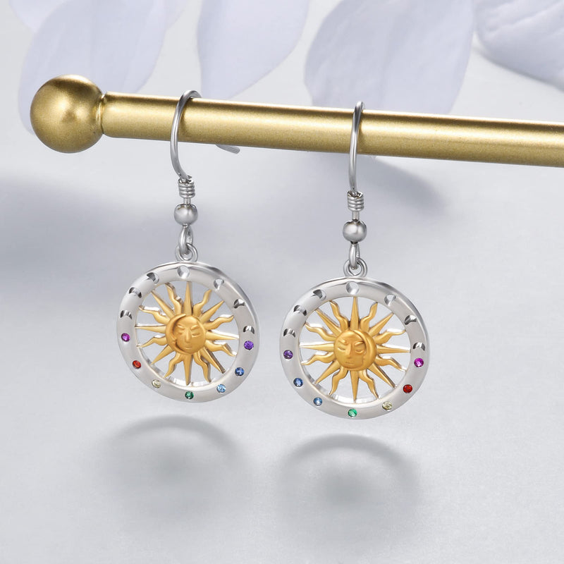 LINGBG JEWELRY Moon Earrings 925 Sterling Silver Moon Star Sun Earring Tree of Life Earrings Bat Earrings Peace Sign Earrings Half Moon Earrings for Women Jewelry Gifts for Girls 1# Sun Earrings - BeesActive Australia