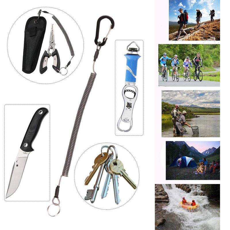 [AUSTRALIA] - BB Hapeayou Fishing Lanyard (10Pcs) Retractable Safety Coiled Tether with Carabiner and Split Ring for Pliers, Boating, Tools(Black) 