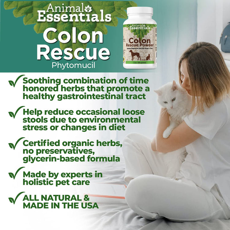 Animal Essentials Colon Rescue Powder Herbal Digestive Aid for Dogs & Cats, 1 oz - Made in USA GI Support, Phytomucil Blend - BeesActive Australia
