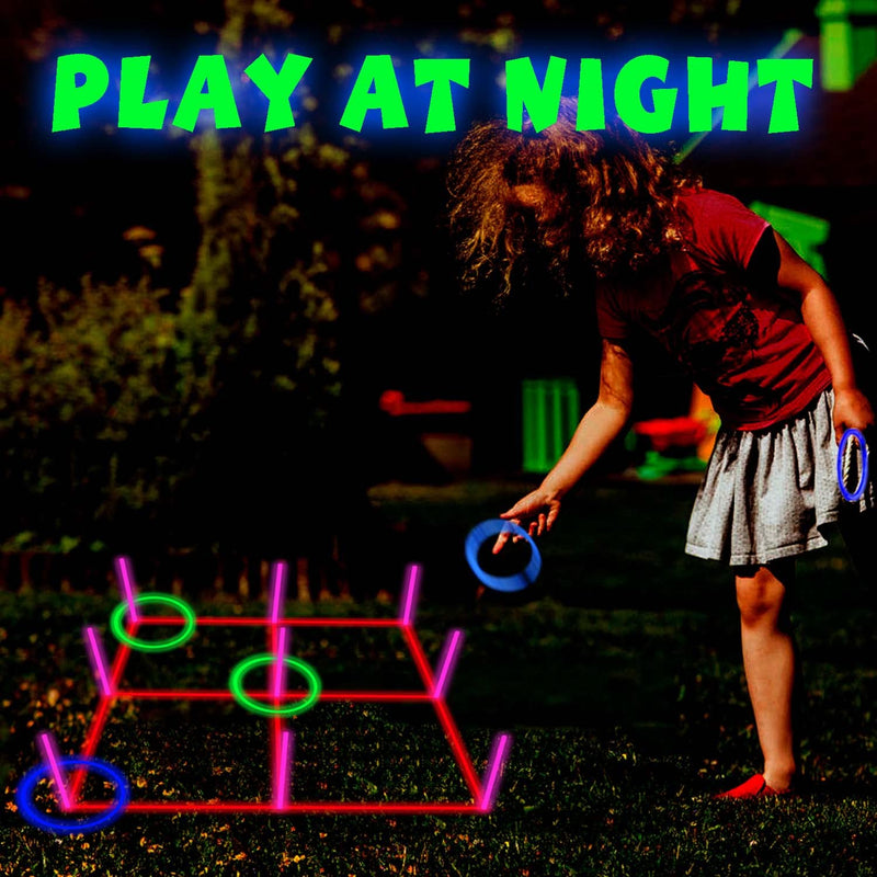 Ring Toss Games Glowing 3-in-1 Tic Tac Toe Game Indoor/Outdoor Games for Adults and Family - Fun Camping, Backyard Toys, Carnival Games or Dorm Room Game, Sticker with Content - BeesActive Australia