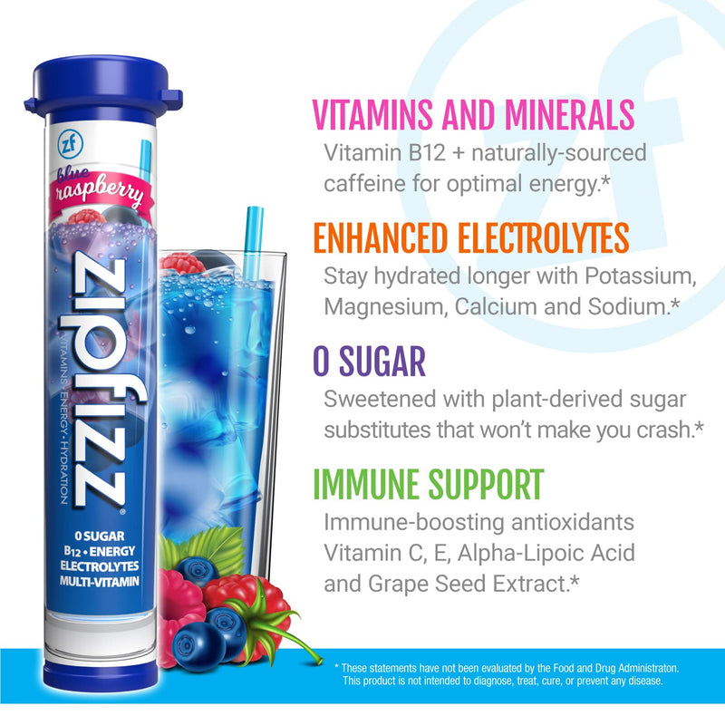 Zipfizz Energy Drink Mix, Electrolyte Hydration Powder with B12 and Multi Vitamin, Blueberry Raspberry (20 Pack) - BeesActive Australia