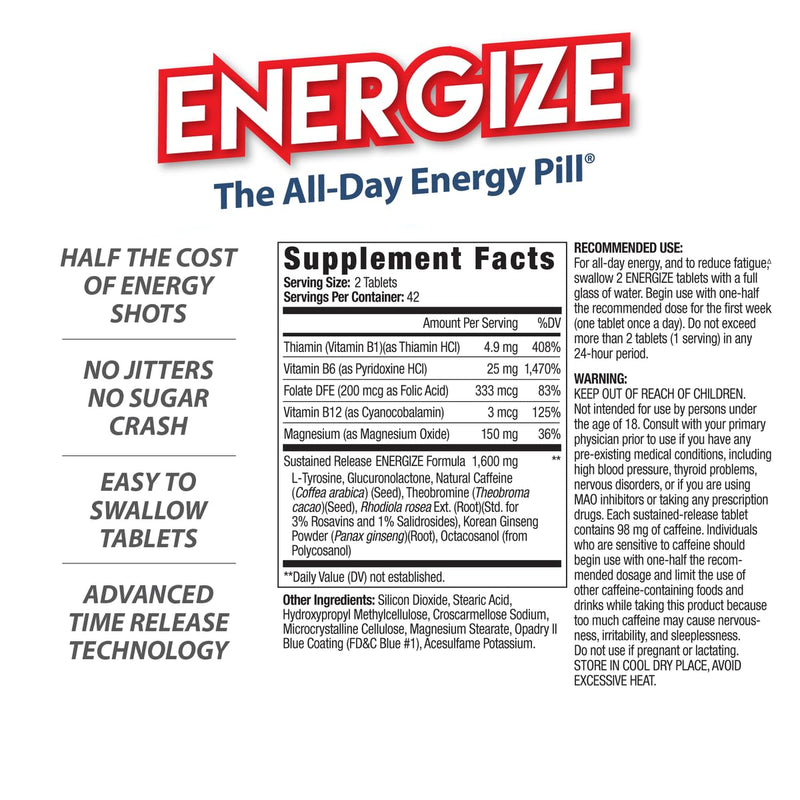 iSatori Energize Caffeine Pills - Fast Acting Energy Pill - Healthy Focus & Nootropic Brain Supplement - Improved Alertness & Clarity, Preworkout for Men & Women - All Day Energy (84 Count) - BeesActive Australia
